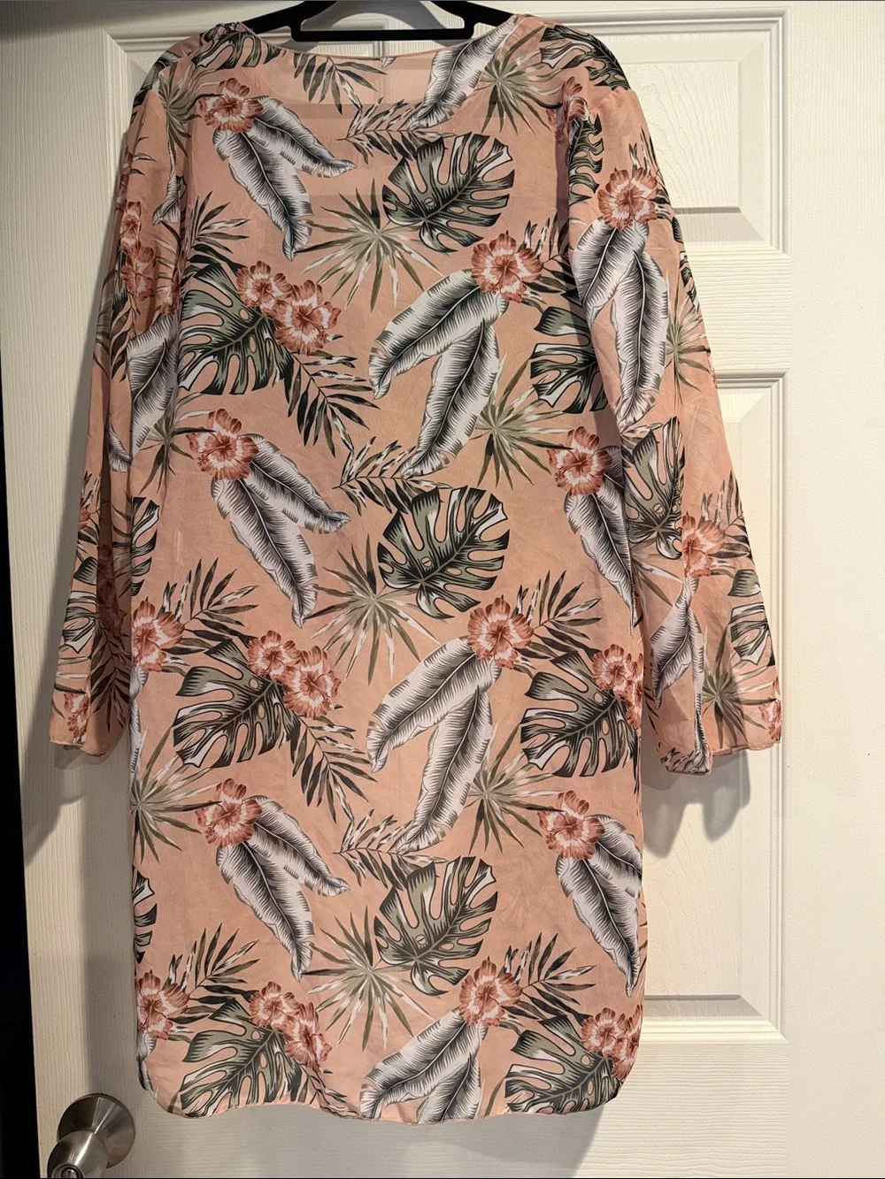 Tropical Print Bikini Set with Cover-Up - Peach Floral
